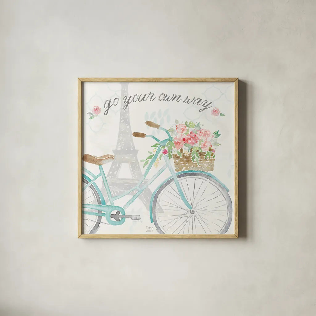 Boho Ride II by Dina June. Shown in a natural wood glass frame for a timeless modern aesthetic. Available as an archival giclee rolled canvas, fine art paper, or poster print. SKU 56210a.