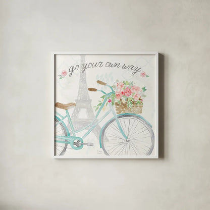 Boho Ride II by Dina June. Shown in a crisp white glass frame for a clean and minimalist style. Available as an archival giclee rolled canvas, fine art paper, or poster print. SKU 56210a.