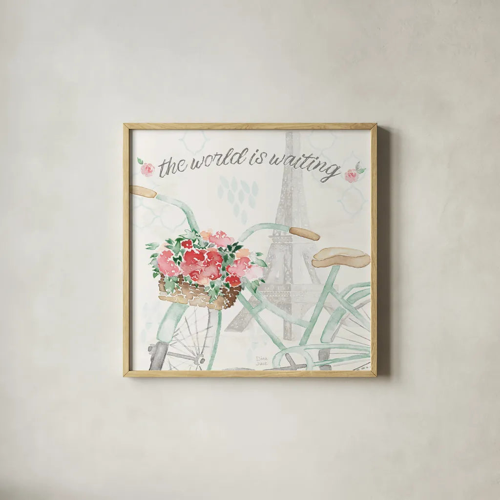 Boho Ride III by Dina June. Shown in a natural wood glass frame for a timeless modern aesthetic. Available as an archival giclee rolled canvas, fine art paper, or poster print. SKU 56211a.