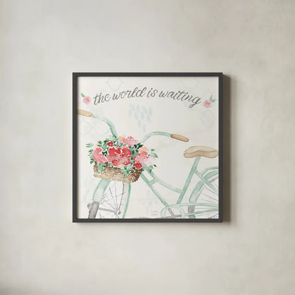 Boho Ride III no Eiffel Tower by Dina June. Shown in a sleek black glass frame for a contemporary gallery look. Available as an archival giclee rolled canvas, fine art paper, or poster print. SKU 56761a.