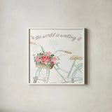 Boho Ride III no Eiffel Tower by Dina June. Shown in a crisp white glass frame for a clean and minimalist style. Available as an archival giclee rolled canvas, fine art paper, or poster print. SKU 56761a.