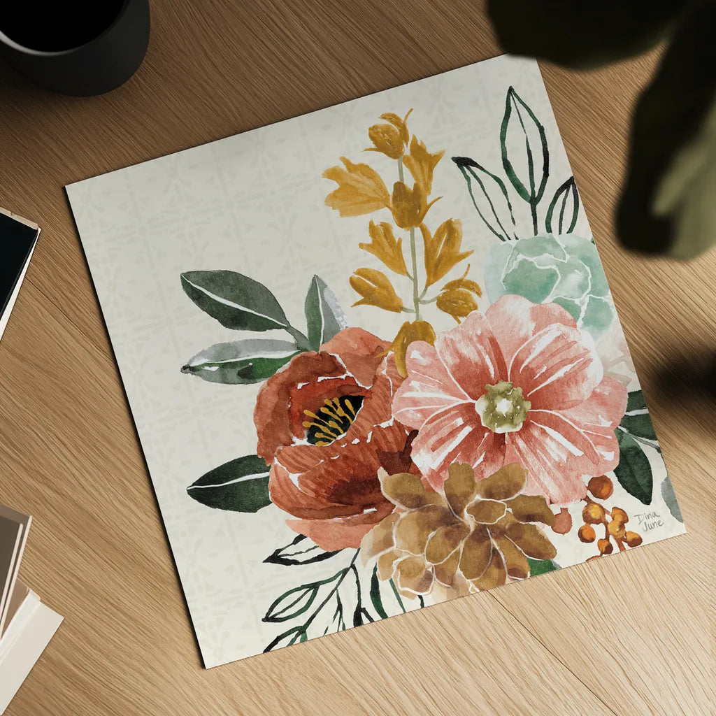 Chic Flowers by Dina June. Shown as a detailed flat fine art print, highlighting archival giclee quality. Available as an archival giclee rolled canvas, fine art paper, or poster print. SKU 84493a.