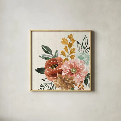 Chic Flowers by Dina June. Shown in a natural wood glass frame for a timeless modern aesthetic. Available as an archival giclee rolled canvas, fine art paper, or poster print. SKU 84493a.