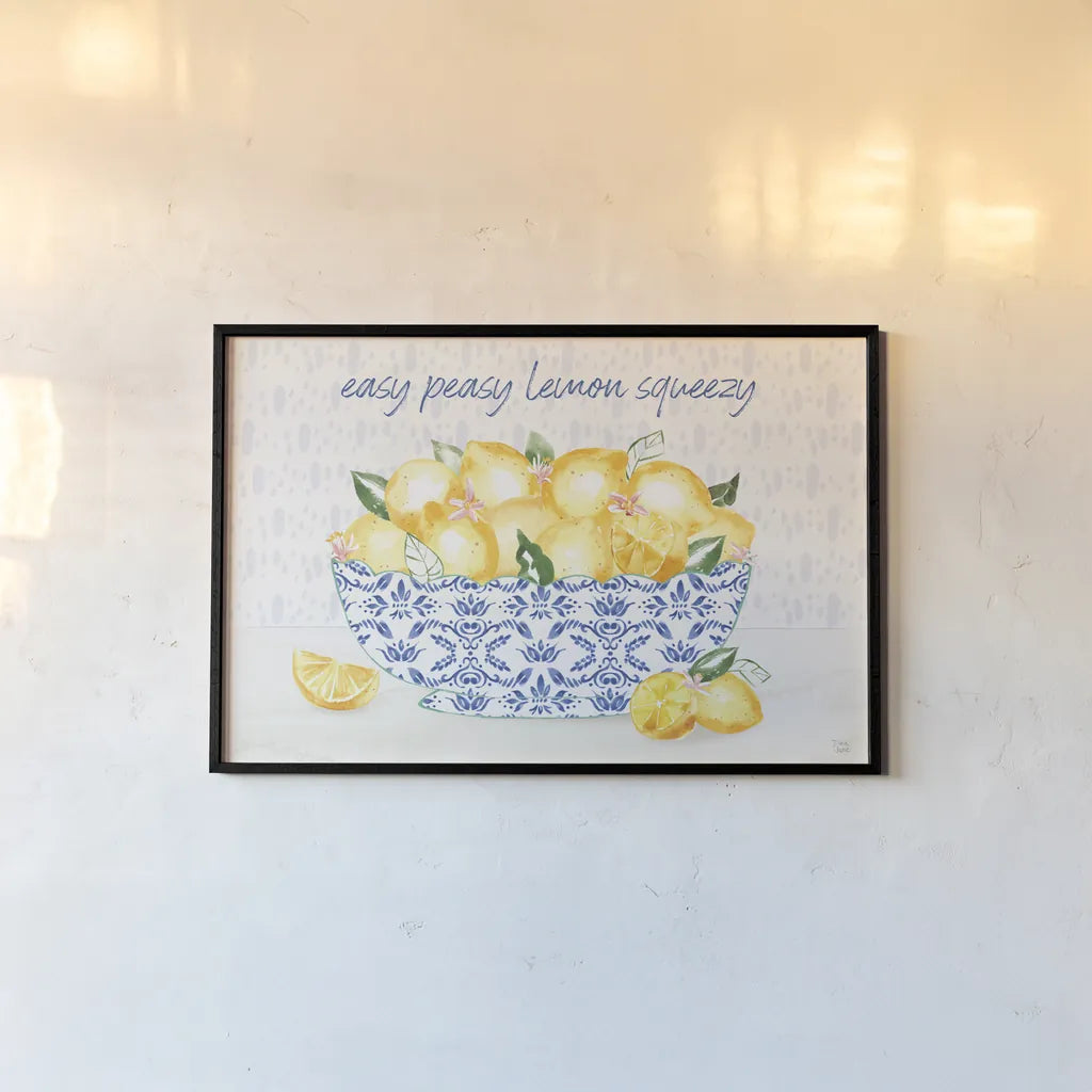 Citron Traditions I by Dina June. shown as a paper print in a black flame. Available as a archival giclee rolled canvas, fine art paper, or poster print. SKU 76691i.