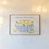 Citron Traditions I by Dina June. shown as a paper print in a natural frame. Available as a archival giclee rolled canvas, fine art paper, or poster print. SKU 76691i.