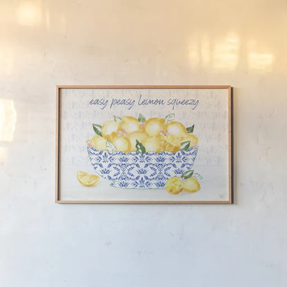 Citron Traditions I by Dina June. shown as a paper print in a natural frame. Available as a archival giclee rolled canvas, fine art paper, or poster print. SKU 76691i.