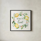Citron Traditions VI by Dina June. Shown in a sleek black glass frame for a contemporary gallery look. Available as an archival giclee rolled canvas, fine art paper, or poster print. SKU 76696a.