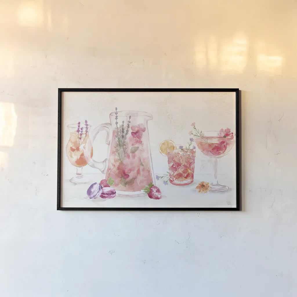 Classy Cocktails I by Dina June. shown as a paper print in a black flame. Available as a archival giclee rolled canvas, fine art paper, or poster print. SKU 69234i.