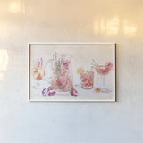 Classy Cocktails I by Dina June. shown as a paper print in a white frame. Available as a archival giclee rolled canvas, fine art paper, or poster print. SKU 69234i.