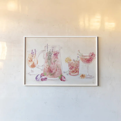 Classy Cocktails I by Dina June. shown as a paper print in a white frame. Available as a archival giclee rolled canvas, fine art paper, or poster print. SKU 69234i.