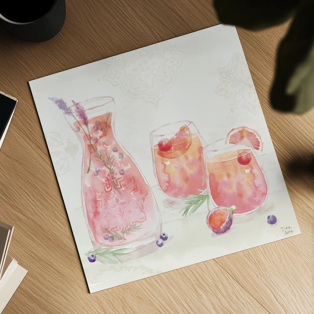 Classy Cocktails II by Dina June. Shown as a detailed flat fine art print, highlighting archival giclee quality. Available as an archival giclee rolled canvas, fine art paper, or poster print. SKU 69235a.