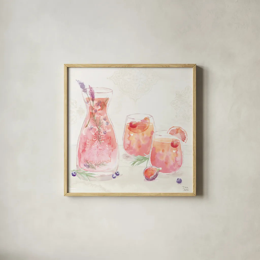 Classy Cocktails II by Dina June. Shown in a natural wood glass frame for a timeless modern aesthetic. Available as an archival giclee rolled canvas, fine art paper, or poster print. SKU 69235a.