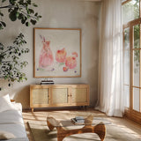 Classy Cocktails II by Dina June. Shown in a natural wood frame in a cozy modern living room. Available as an archival giclee rolled canvas, fine art paper, or poster print. SKU 69235a.
