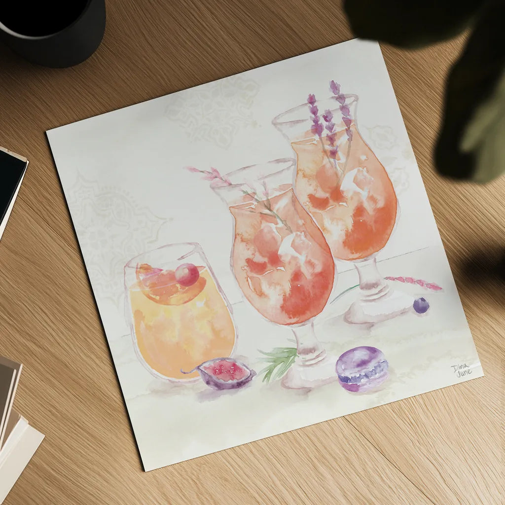 Classy Cocktails III by Dina June. Shown as a detailed flat fine art print, highlighting archival giclee quality. Available as an archival giclee rolled canvas, fine art paper, or poster print. SKU 69236a.