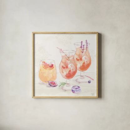 Classy Cocktails III by Dina June. Shown in a natural wood glass frame for a timeless modern aesthetic. Available as an archival giclee rolled canvas, fine art paper, or poster print. SKU 69236a.