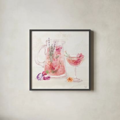 Classy Cocktails IV by Dina June. Shown in a sleek black glass frame for a contemporary gallery look. Available as an archival giclee rolled canvas, fine art paper, or poster print. SKU 69237a.