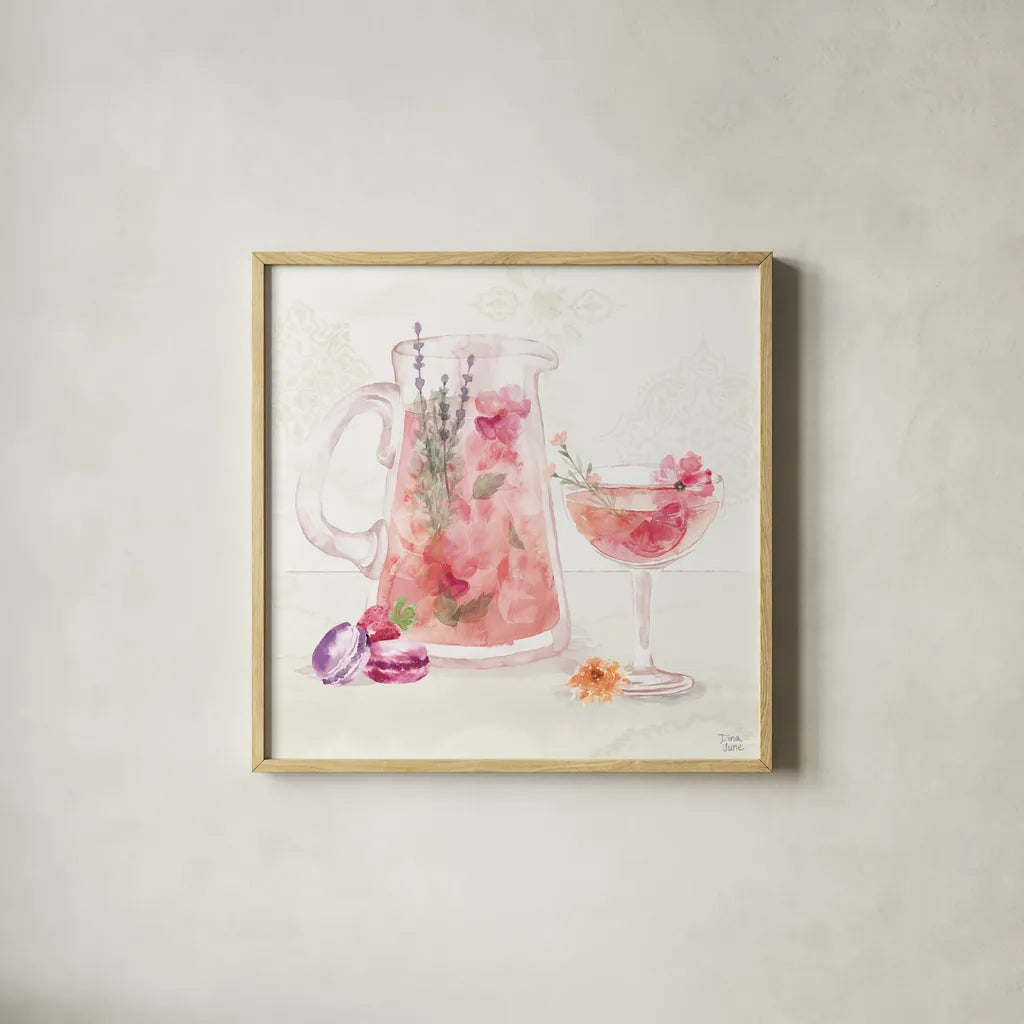 Classy Cocktails IV by Dina June. Shown in a natural wood glass frame for a timeless modern aesthetic. Available as an archival giclee rolled canvas, fine art paper, or poster print. SKU 69237a.
