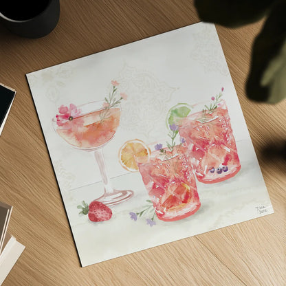 Classy Cocktails V by Dina June. Shown as a detailed flat fine art print, highlighting archival giclee quality. Available as an archival giclee rolled canvas, fine art paper, or poster print. SKU 69238a.