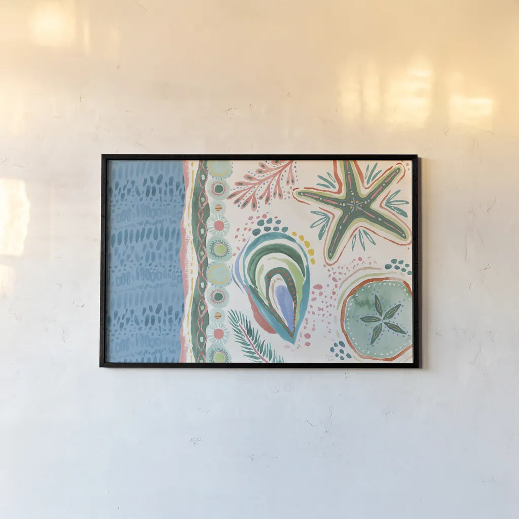 Coastline I by Dina June. shown as a paper print in a black flame. Available as a archival giclee rolled canvas, fine art paper, or poster print. SKU 94495i.