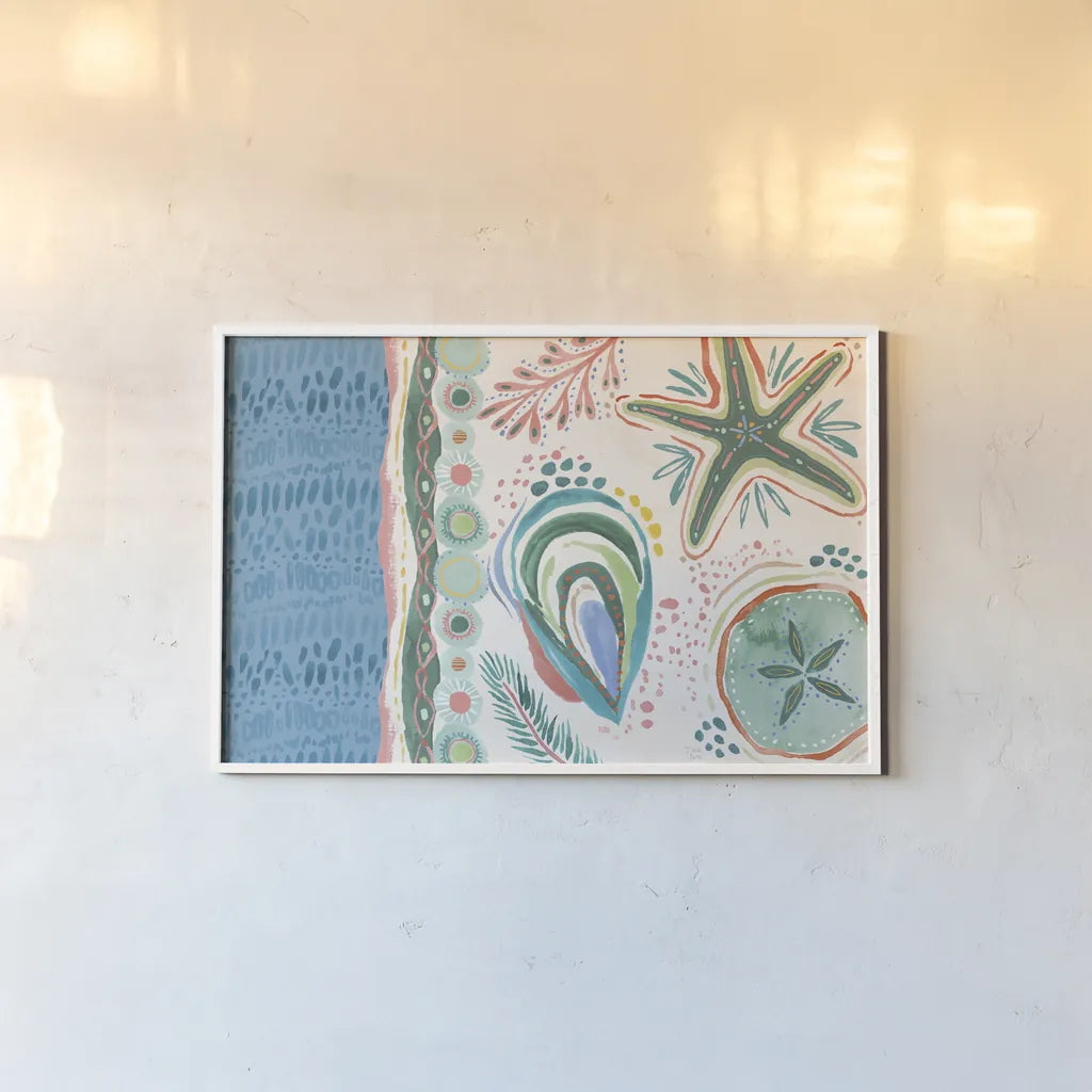 Coastline I by Dina June. shown as a paper print in a white frame. Available as a archival giclee rolled canvas, fine art paper, or poster print. SKU 94495i.