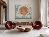 Coastline II by Dina June. Shown as extra-large giant wall art in a modern living room. Available as an archival giclee rolled canvas, fine art paper, or poster print. SKU 94496a.