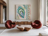 Coastline III by Dina June. Shown as extra-large giant wall art in a modern living room. Available as an archival giclee rolled canvas, fine art paper, or poster print. SKU 94497a.