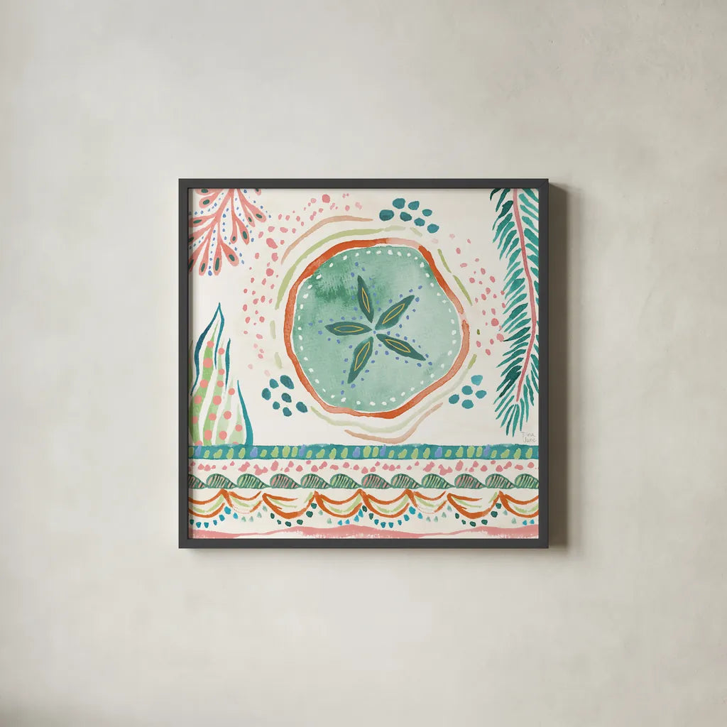 Coastline V by Dina June. Shown in a sleek black glass frame for a contemporary gallery look. Available as an archival giclee rolled canvas, fine art paper, or poster print. SKU 94499a.