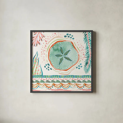 Coastline V by Dina June. Shown in a sleek black glass frame for a contemporary gallery look. Available as an archival giclee rolled canvas, fine art paper, or poster print. SKU 94499a.