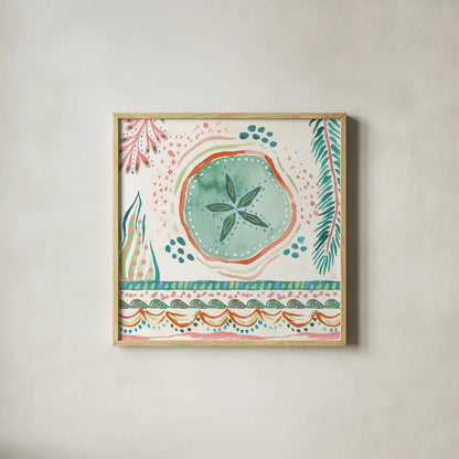 Coastline V by Dina June. Shown in a natural wood glass frame for a timeless modern aesthetic. Available as an archival giclee rolled canvas, fine art paper, or poster print. SKU 94499a.