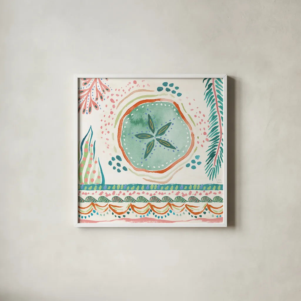 Coastline V by Dina June. Shown in a crisp white glass frame for a clean and minimalist style. Available as an archival giclee rolled canvas, fine art paper, or poster print. SKU 94499a.