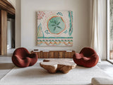 Coastline V by Dina June. Shown as extra-large giant wall art in a modern living room. Available as an archival giclee rolled canvas, fine art paper, or poster print. SKU 94499a.