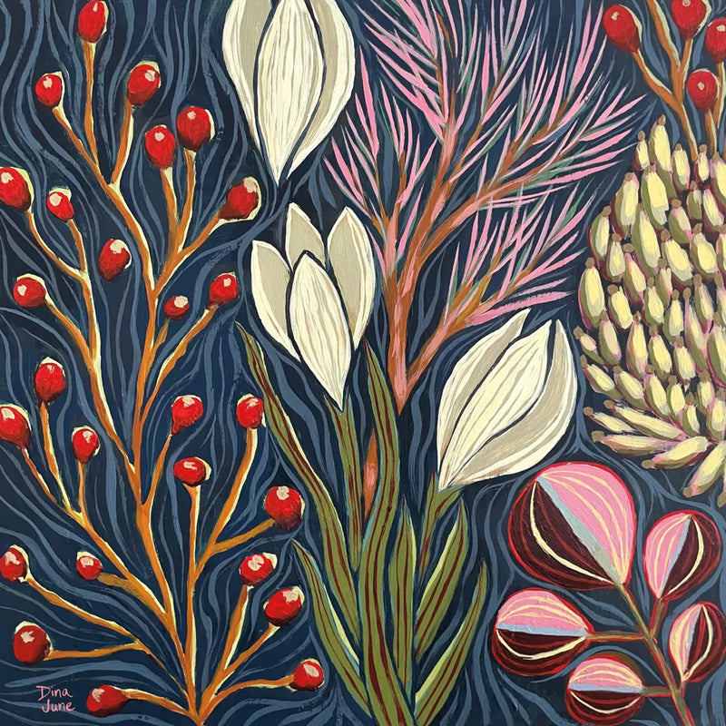 Enchanted Floral Forest by Dina June. SKU 103680a. Archival Giclee Fine art print for wall decor.