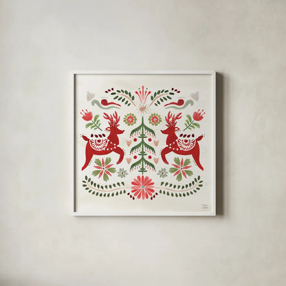 Festive Season II by Dina June. Shown in a crisp white glass frame for a clean and minimalist style. Available as an archival giclee rolled canvas, fine art paper, or poster print. SKU 81538a.