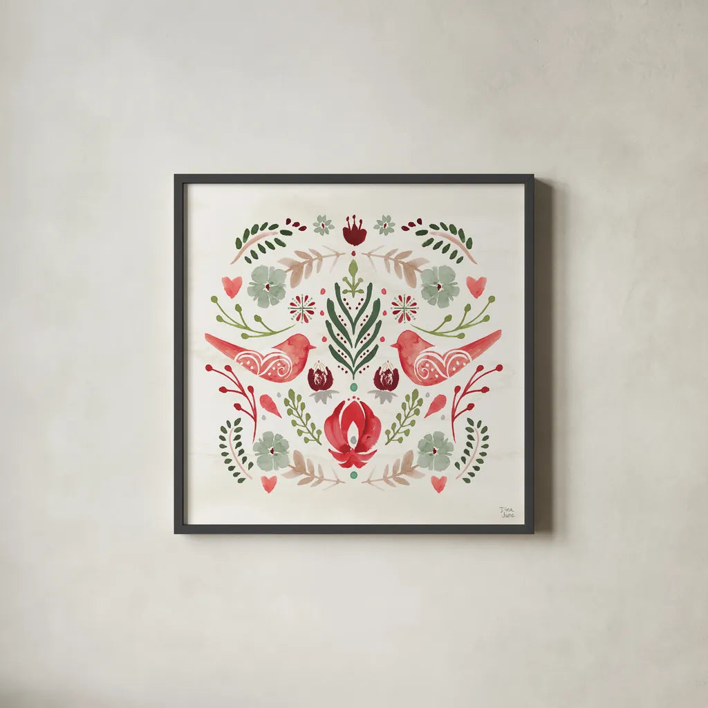 Festive Season III by Dina June. Shown in a sleek black glass frame for a contemporary gallery look. Available as an archival giclee rolled canvas, fine art paper, or poster print. SKU 81539a.