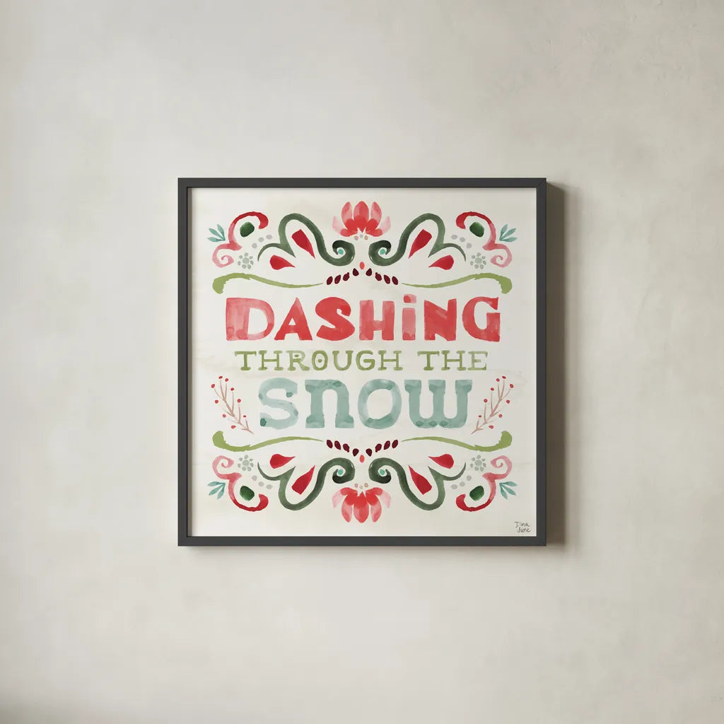 Festive Season IV by Dina June. Shown in a sleek black glass frame for a contemporary gallery look. Available as an archival giclee rolled canvas, fine art paper, or poster print. SKU 81540a.