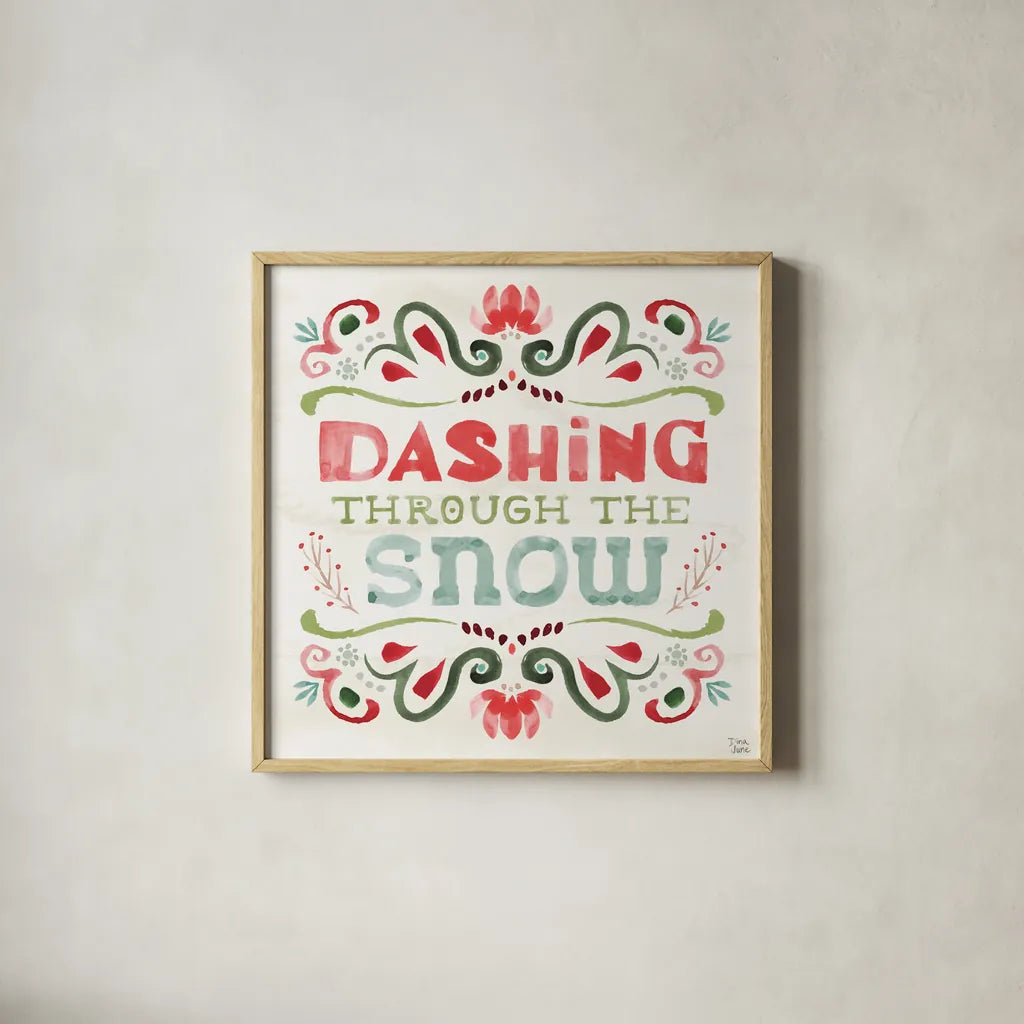 Festive Season IV by Dina June. Shown in a natural wood glass frame for a timeless modern aesthetic. Available as an archival giclee rolled canvas, fine art paper, or poster print. SKU 81540a.