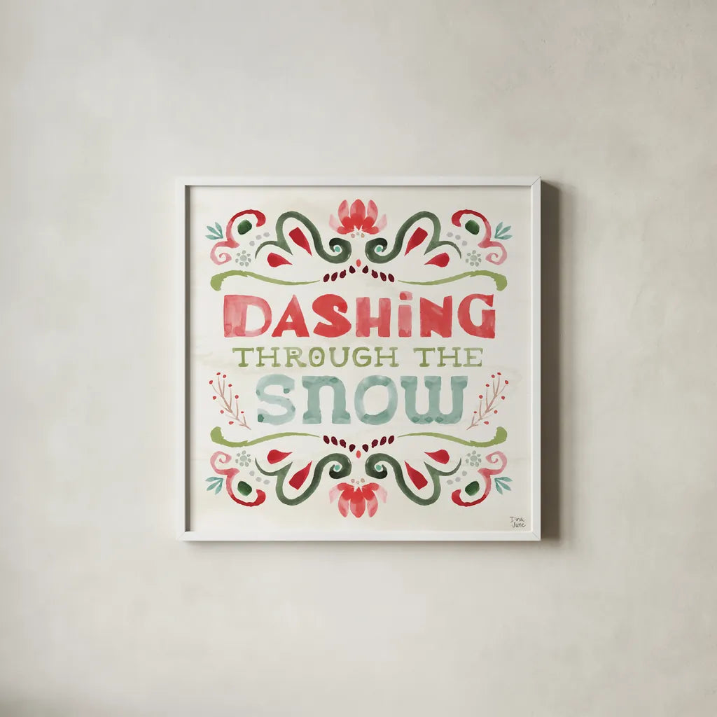 Festive Season IV by Dina June. Shown in a crisp white glass frame for a clean and minimalist style. Available as an archival giclee rolled canvas, fine art paper, or poster print. SKU 81540a.