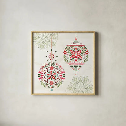 Festive Season VI by Dina June. Shown in a natural wood glass frame for a timeless modern aesthetic. Available as an archival giclee rolled canvas, fine art paper, or poster print. SKU 81542a.