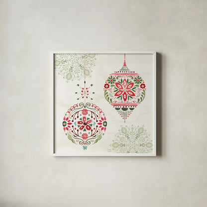Festive Season VI by Dina June. Shown in a crisp white glass frame for a clean and minimalist style. Available as an archival giclee rolled canvas, fine art paper, or poster print. SKU 81542a.