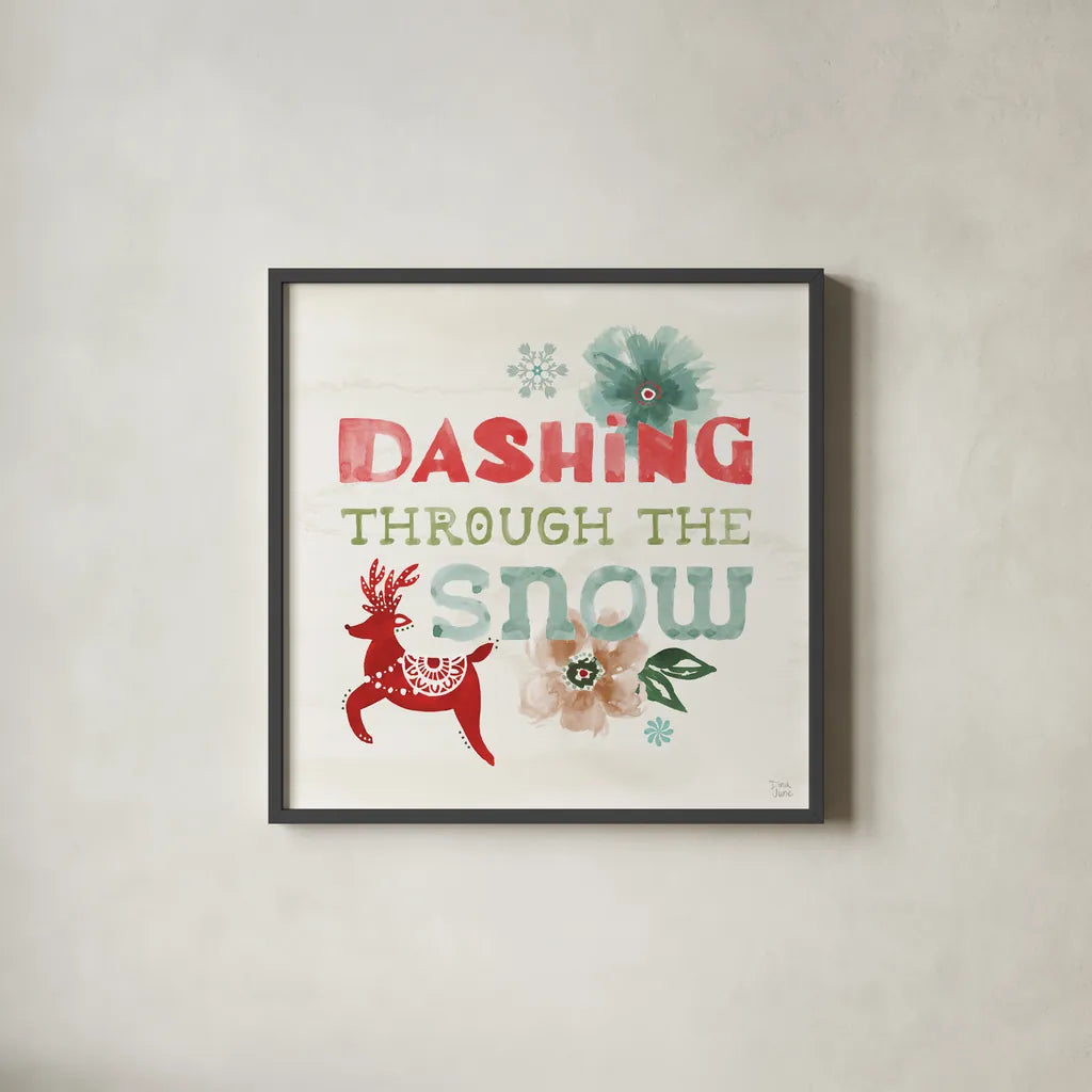 Festive Season X by Dina June. Shown in a sleek black glass frame for a contemporary gallery look. Available as an archival giclee rolled canvas, fine art paper, or poster print. SKU 81546a.