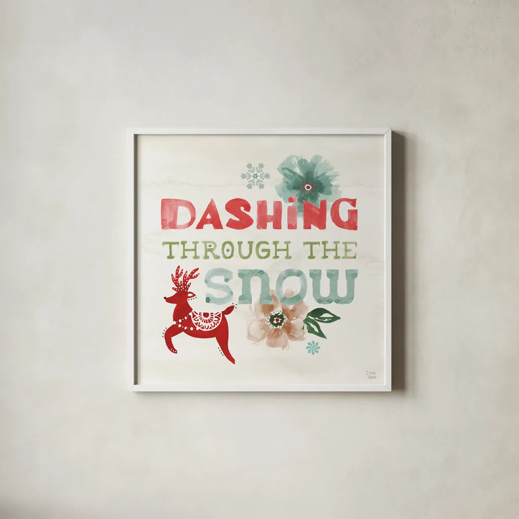 Festive Season X by Dina June. Shown in a crisp white glass frame for a clean and minimalist style. Available as an archival giclee rolled canvas, fine art paper, or poster print. SKU 81546a.