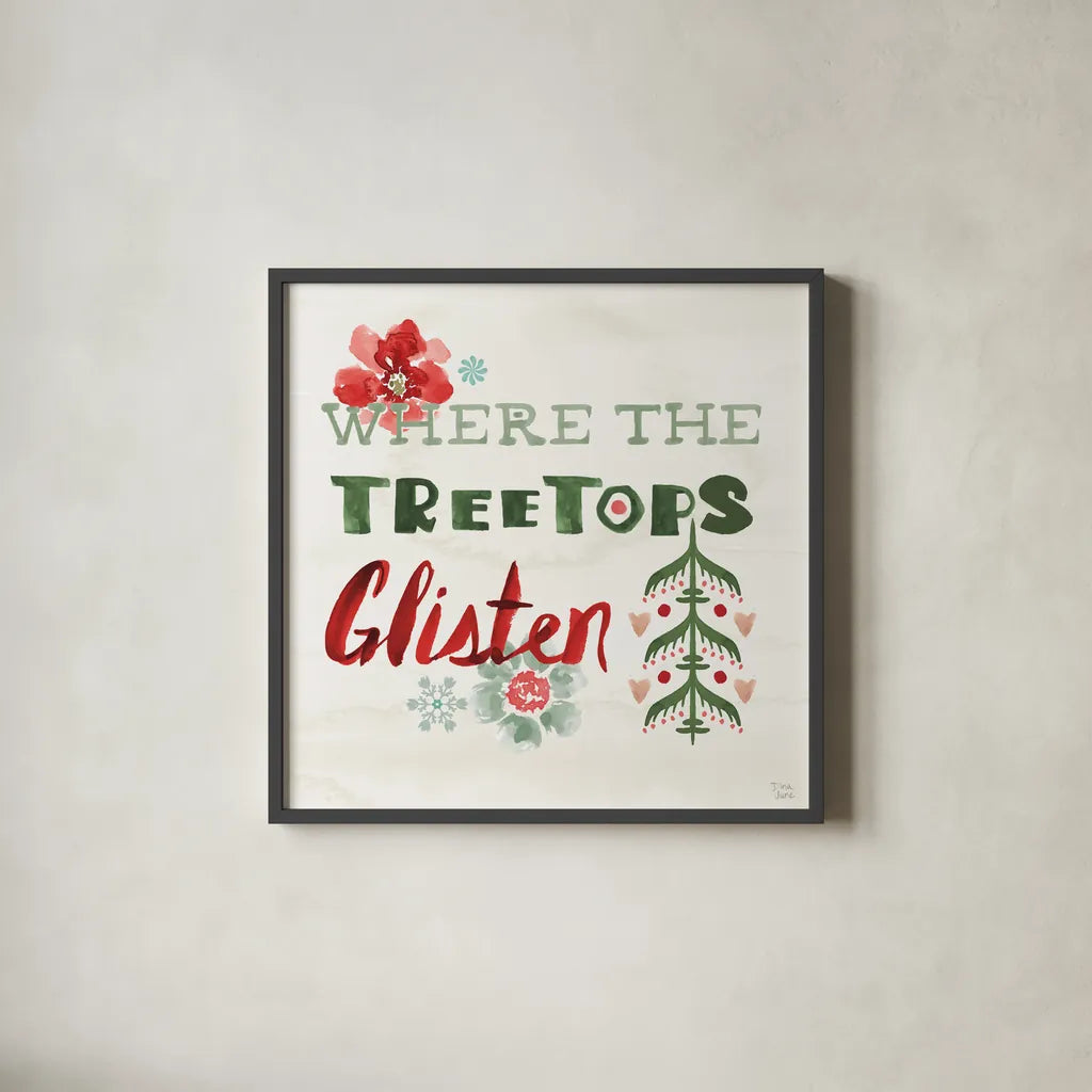 Festive Season XI by Dina June. Shown in a sleek black glass frame for a contemporary gallery look. Available as an archival giclee rolled canvas, fine art paper, or poster print. SKU 81547a.