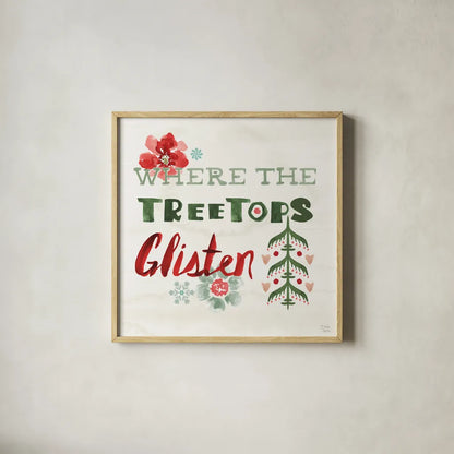 Festive Season XI by Dina June. Shown in a natural wood glass frame for a timeless modern aesthetic. Available as an archival giclee rolled canvas, fine art paper, or poster print. SKU 81547a.