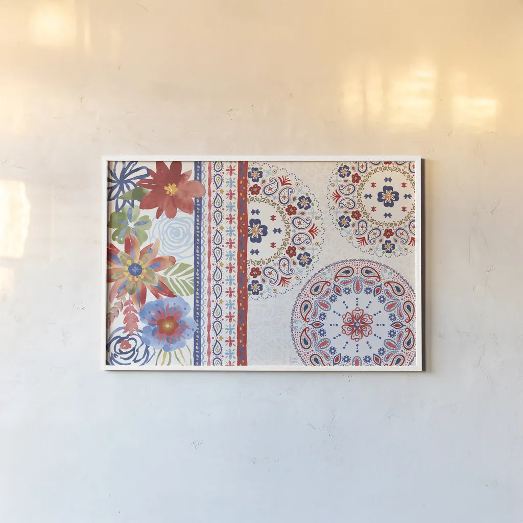 Festive Summer I by Dina June. shown as a paper print in a white frame. Available as a archival giclee rolled canvas, fine art paper, or poster print. SKU 90262i.