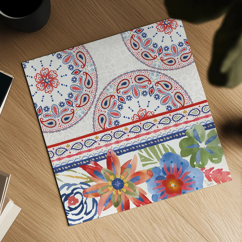 Festive Summer II by Dina June. Shown as a detailed flat fine art print, highlighting archival giclee quality. Available as an archival giclee rolled canvas, fine art paper, or poster print. SKU 90263a.