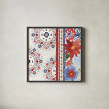 Festive Summer III by Dina June. Shown in a sleek black glass frame for a contemporary gallery look. Available as an archival giclee rolled canvas, fine art paper, or poster print. SKU 90264a.