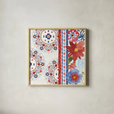 Festive Summer III by Dina June. Shown in a natural wood glass frame for a timeless modern aesthetic. Available as an archival giclee rolled canvas, fine art paper, or poster print. SKU 90264a.