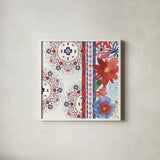 Festive Summer III by Dina June. Shown in a crisp white glass frame for a clean and minimalist style. Available as an archival giclee rolled canvas, fine art paper, or poster print. SKU 90264a.