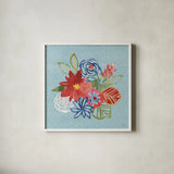 Festive Summer V by Dina June. Shown in a crisp white glass frame for a clean and minimalist style. Available as an archival giclee rolled canvas, fine art paper, or poster print. SKU 90266a.