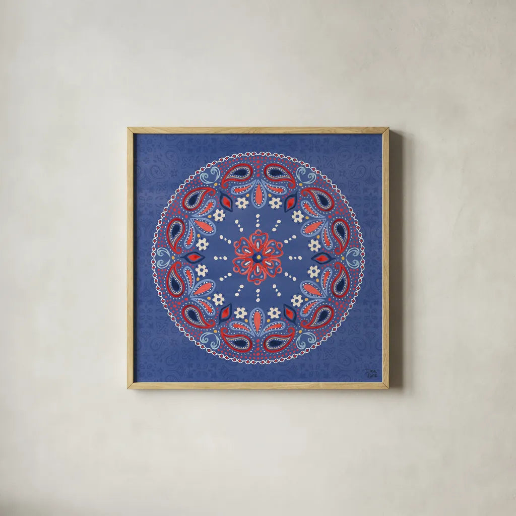 Festive Summer VI by Dina June. Shown in a natural wood glass frame for a timeless modern aesthetic. Available as an archival giclee rolled canvas, fine art paper, or poster print. SKU 90267a.